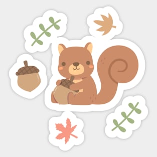 Cute Squirrel Acorn Autumn Leaves Sticker